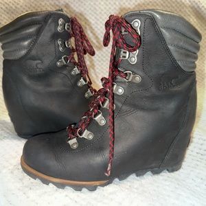 Sorel Conquest Waterproof Leather Wedge Boot Black 8